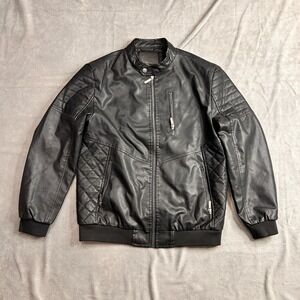 American Breed Faux Leather Biker Jacket Mens Extra Large Black Lined Full Zip